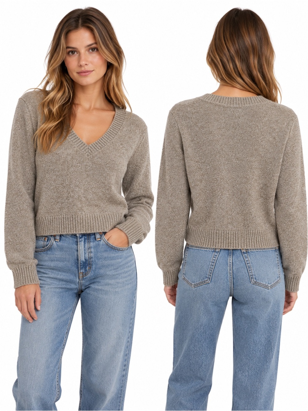 American Eagle XS Taupe V-Neck Cropped Sweater NWOT